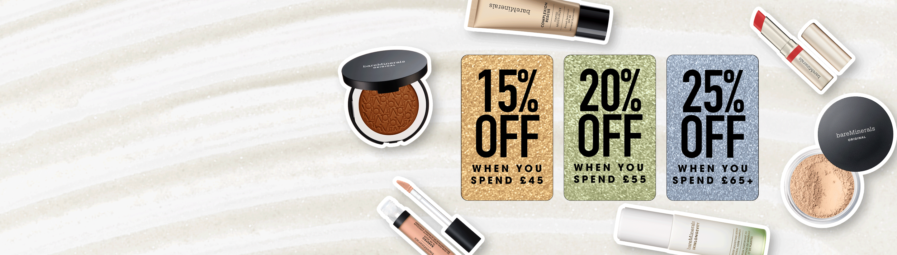 25% Off when you spend £65+, 20% Off when you spend £55+, 15% Off when you spend £45+ 